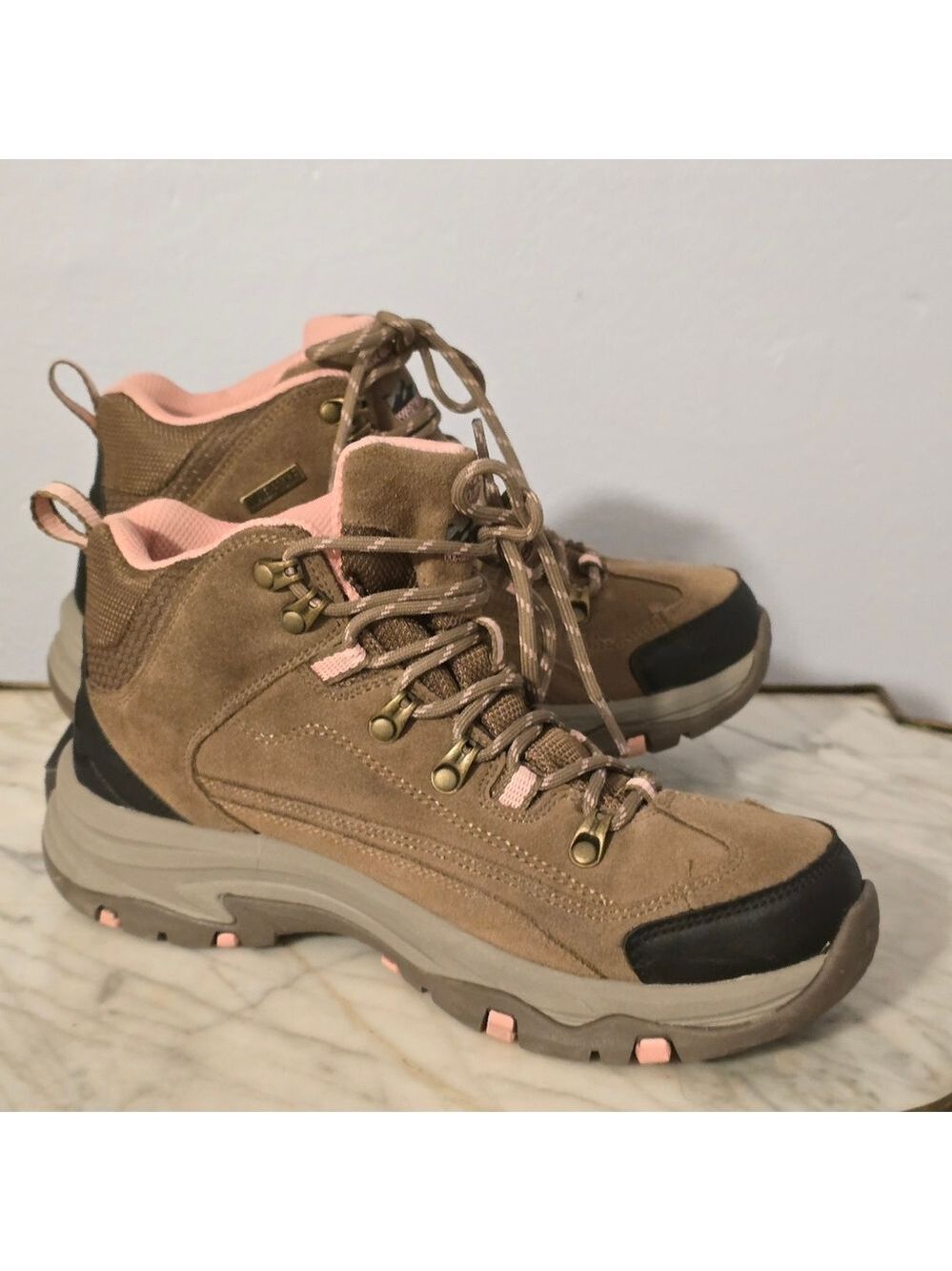 SKETCHERS Womens Trego Alpine Trail Hiking Boots W11 Tan Suede - Picture 4 of 12